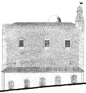 Disegno del prospetto del castello sull'omonima via come doveva essere realizzato