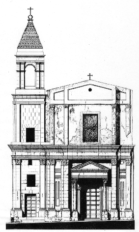 Prospetto principale della chiesa di S. Rosalia (detta del Purgatorio - da un rilievo di Carmelo Antinoro del 1985)